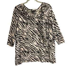 Maggie Barnes Zebra Print Cowl Neck 3/4 Sleeve Tunic Top Plus Size 22 24